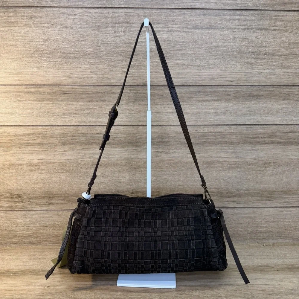 Vilenca Holland Suede Slouchy Hobo Shoulder Bag Chocolate Brown Woven Boho NWT